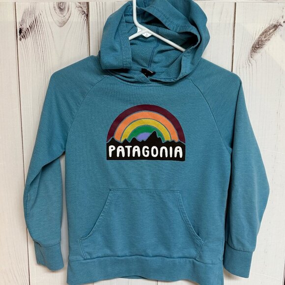 Patagonia Other - Patagonia Girls Fitz Roy Rainbow Hoodie Aqua Blue M GUC